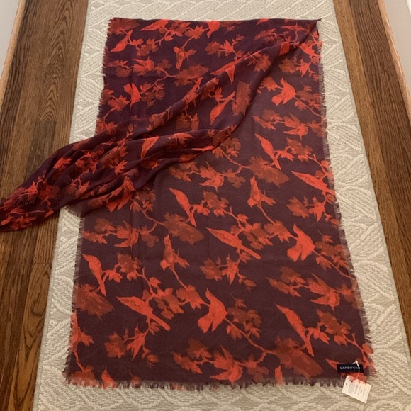 Lands End NWT Shawl Wrap, Long Length, Wide Stole, Gauzy Lightweight, Bird Print - Picture 3 of 9